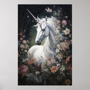 Impression de forêt florale de licorne, mur d'acad