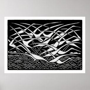 Impression de grand linogravure de migration