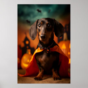 Impression de Halloween de teckel, chien en costum