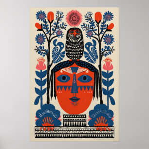 Impression de hibou d'art folklorique mexicain Boh