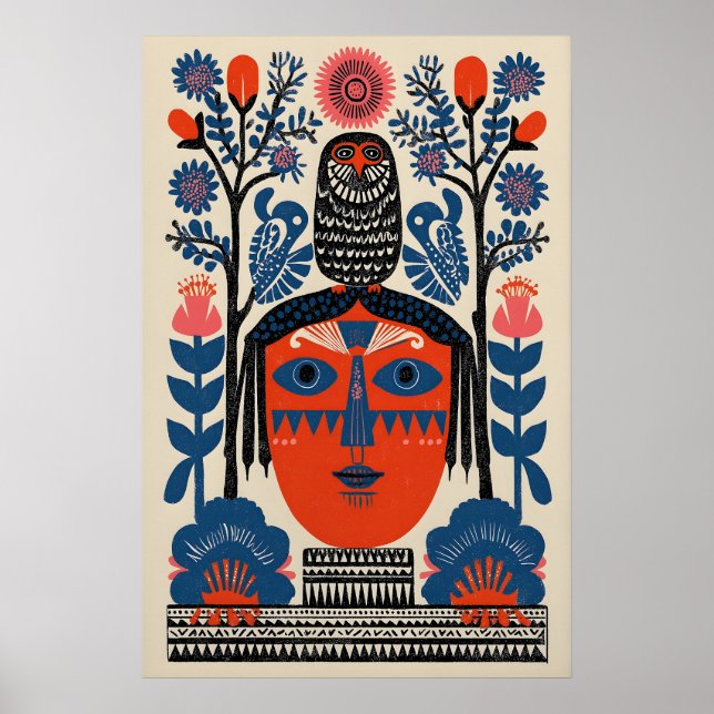 Impression de hibou d'art folklorique mexicain Boh (Devant)