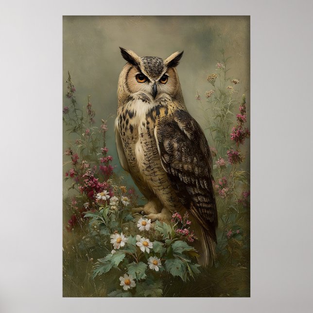 Impression de hibou de fleurs antiques, cot de bot (Devant)