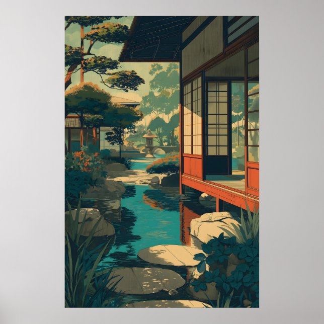 Impression de jardin Zen japonais de style Ukiyo-e (Devant)