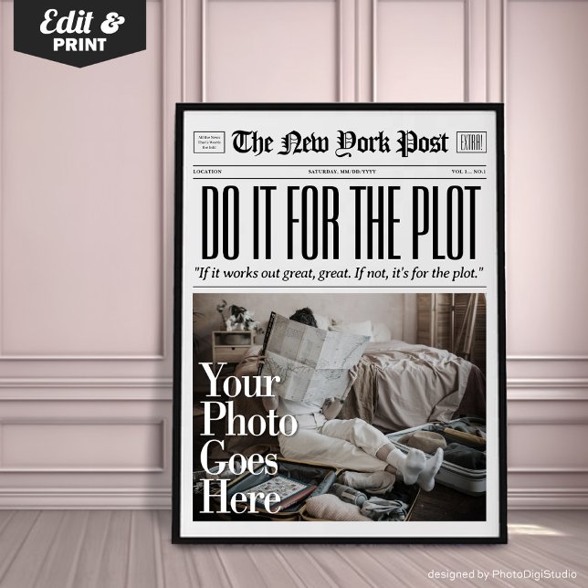 Impression de journal personnalisée Faites-le pour (Custom Art Trendy Newspaper Print, Do it for The Plot, Hot Girls Poster, New York News)