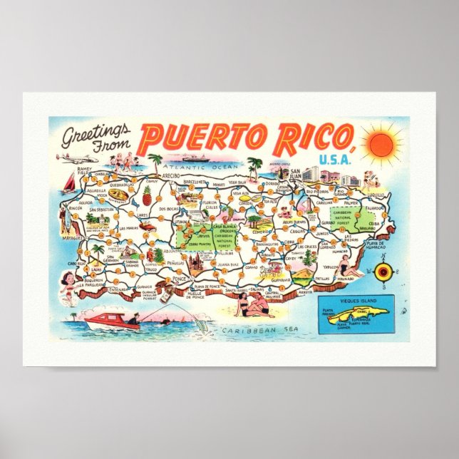 Impression de la carte Porto Rico illustrée (Devant)