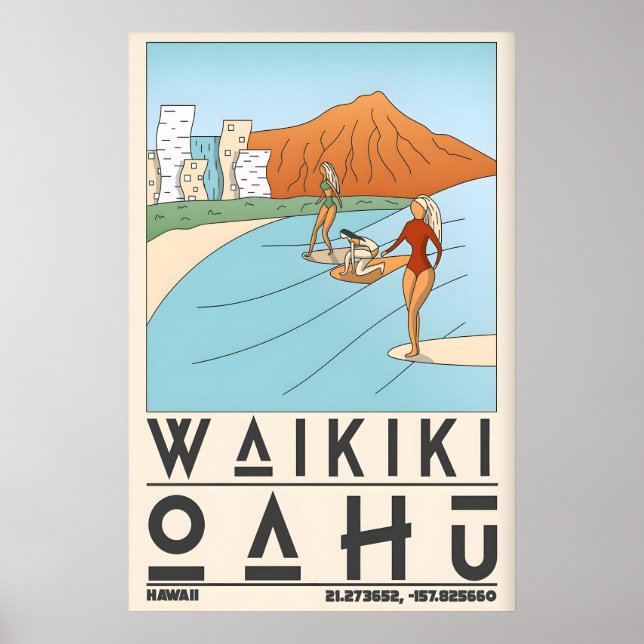 Impression de la plage de Waikīkī, scène de surf e (Devant)