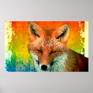 Impression de l'affiche couleur aquarelle Fox