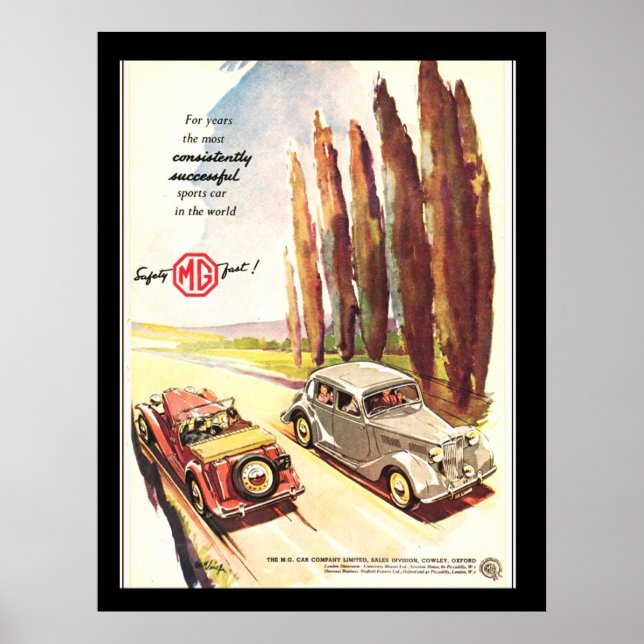 Impression de l'affiche de transport MG Cars vinta (Devant)