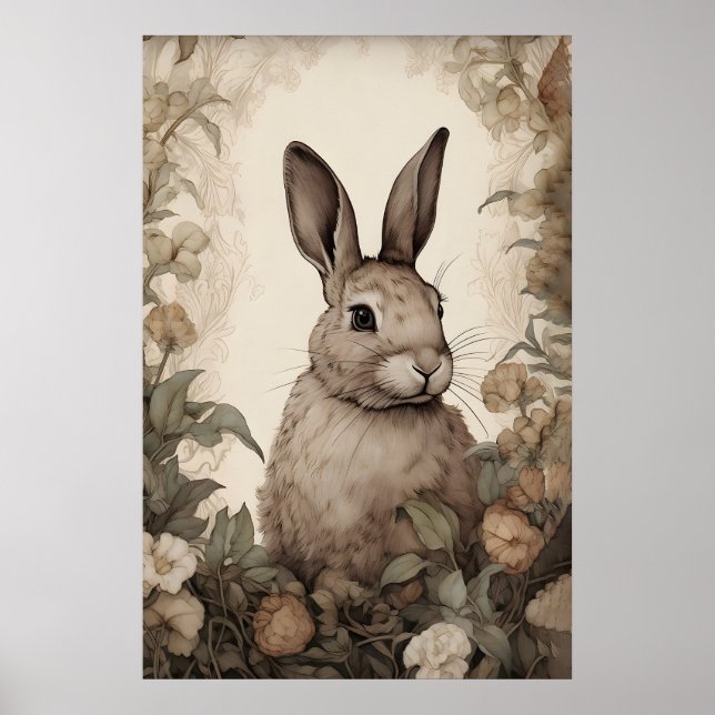 Impression de lapin aux fleurs, lièvre rustique co (Devant)