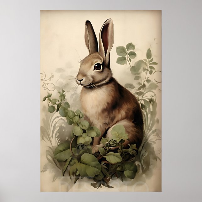 Impression de lapin boho, lièvre rustique Cottagec (Devant)