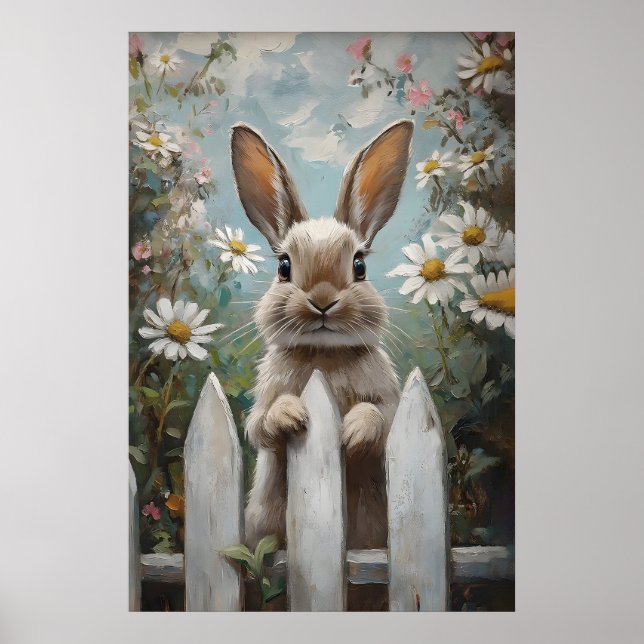 Impression de lapin de ferme, floral, nurserie de  (Devant)