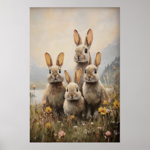 Impression de lapins de famille, peinture de lapin