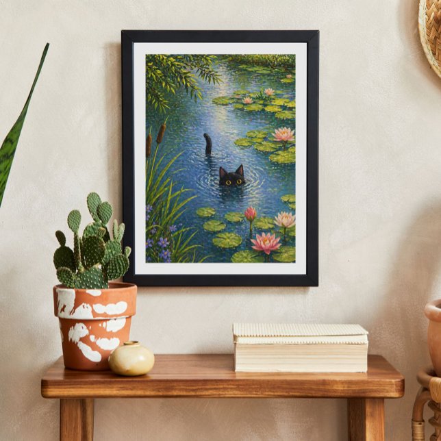 Impression de l'art du chat aux nénuphars inspiré  (Créateur téléchargé)