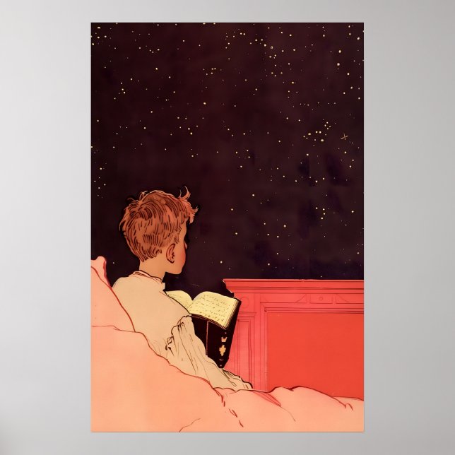 Impression de lecture de nuit étoilée Art Imprimé  (Devant)