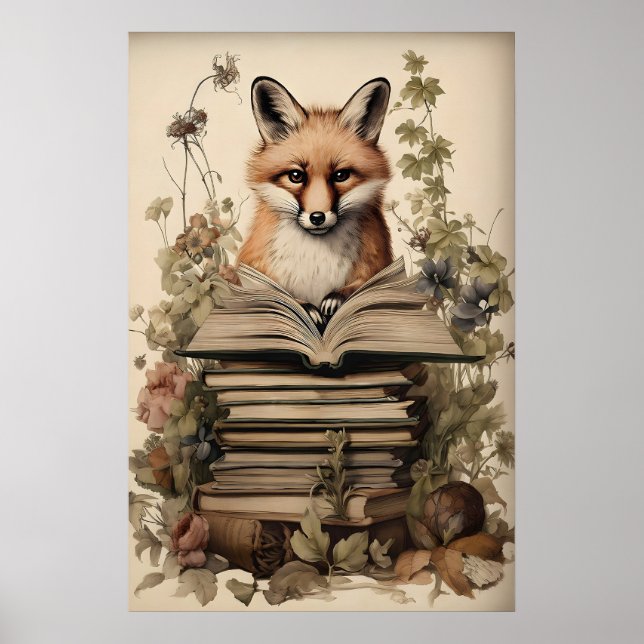 Impression de lecture de renard boho, floral vinta (Devant)