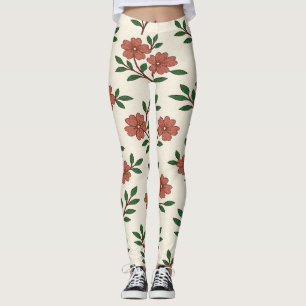 Impression de leggings de jardin floral rose