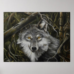 Impression de l'image du loup des yeux attentifs