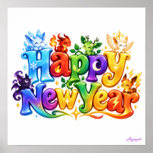 Impression de marque de mots Bonne Année Arc-en-Ci