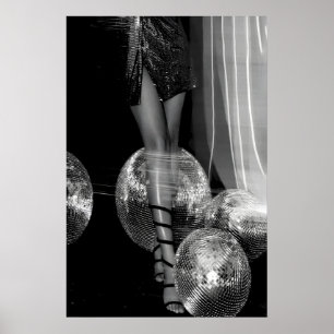Impression de mode boule disco, noir et blanc