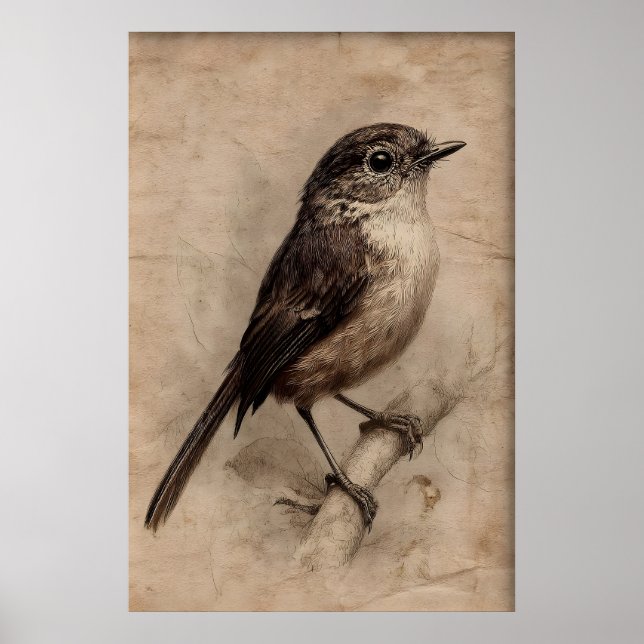 Impression de moineau de portrait antique sur arbr (Devant)