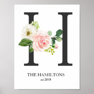 Impression de monogramme, lettre florale H, mariag
