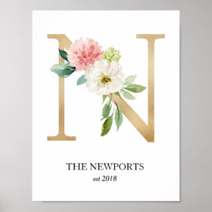 Impression de monogramme, lettre florale N, mariag