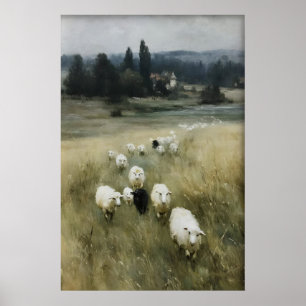 Impression de mouton antique, décoration de ferme 