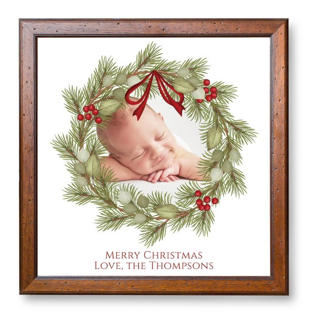 Impression de Noël de verdure de photo de famille (Simple Christmas photo poster template. )