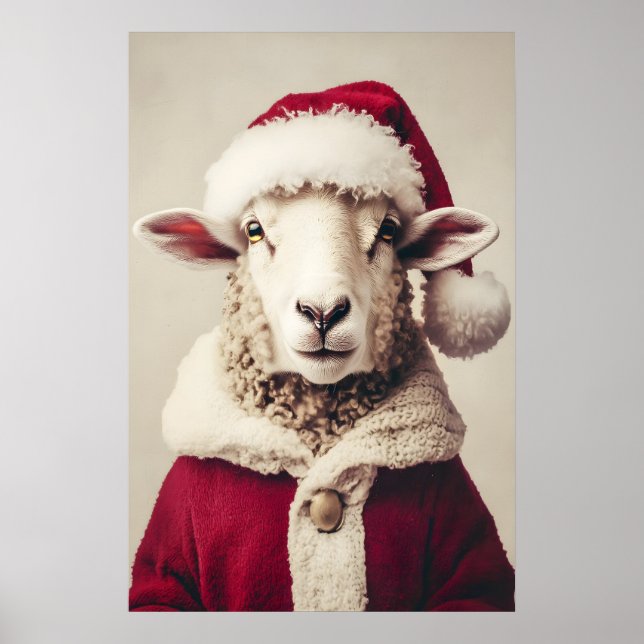 Impression de Noël vintage mouton, animal de ferme (Devant)