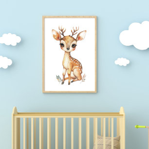 Impression de nurserie à l'aquarelle de bébé cerf