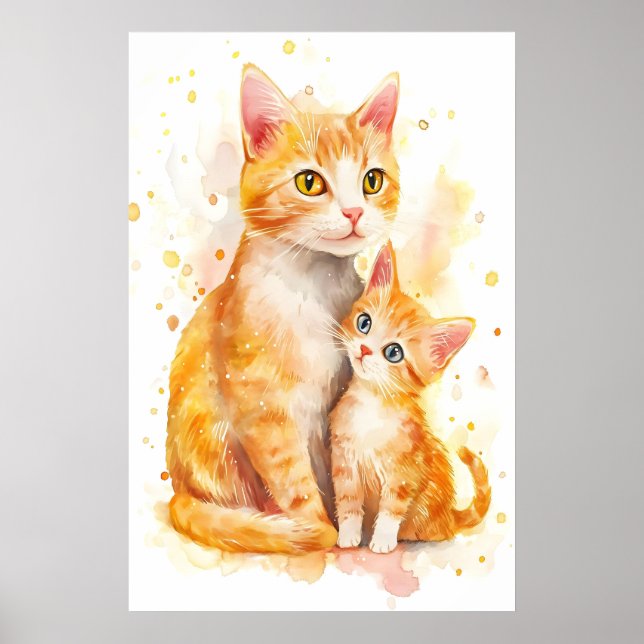 Impression de nurserie aquarelle Mama Cat, Maman e (Devant)