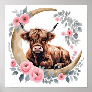 Impression de nurserie de bébé vache Highland flor
