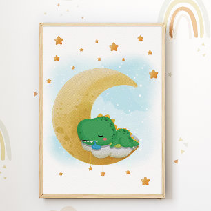 Impression de nurserie de dinosaure de lune Poster
