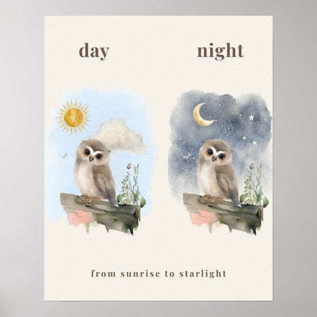 Impression de nurserie Hibou Jour et Nuit (Devant)