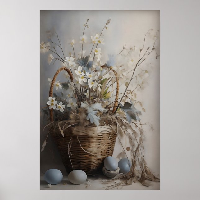 Impression de panier de fleurs de Pâques vintage,  (Devant)