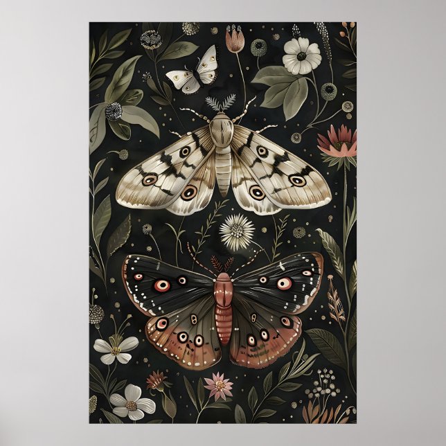 Impression de papillon de nuit, art botanique flor (Devant)