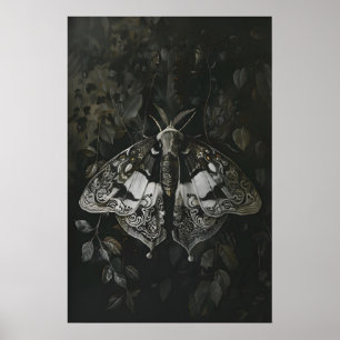 Impression de papillon de nuit blanc et noir Art c