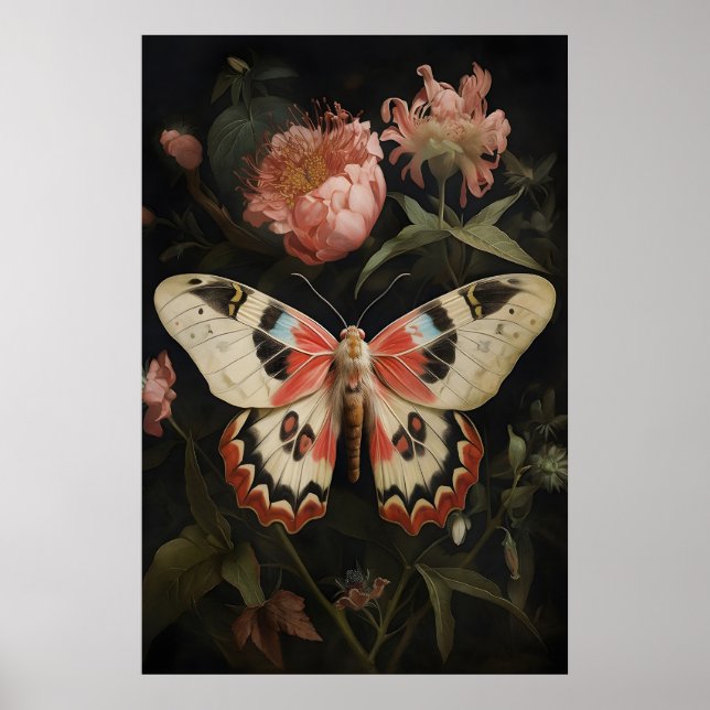 Impression de papillon de nuit floral, mur de l'ac (Devant)