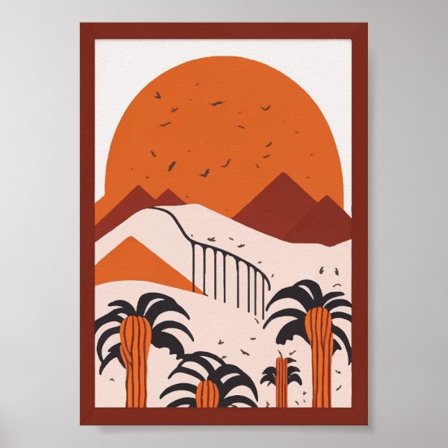 Impression de paysage de palmiers au soleil du dés (Devant)