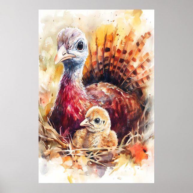 Impression de pépinière aquarelle de dinde maman e (Devant)