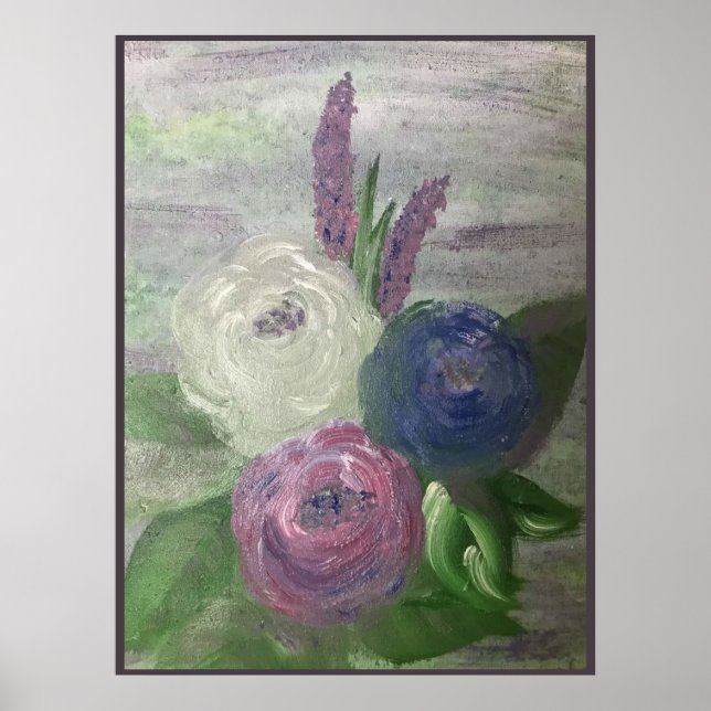 Impression de pivoines et de roses trémières, Affi (Devant)