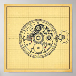 Impression de plan de montre de poche vintage