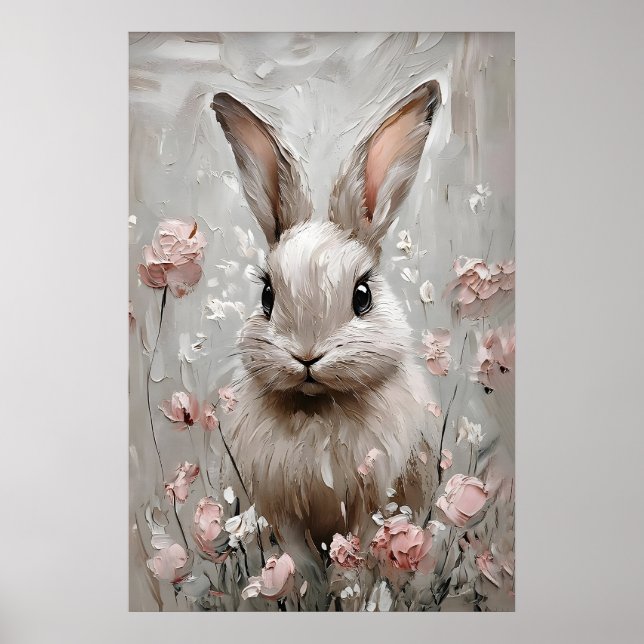 Impression de portrait de lapin floral, mural de l (Devant)