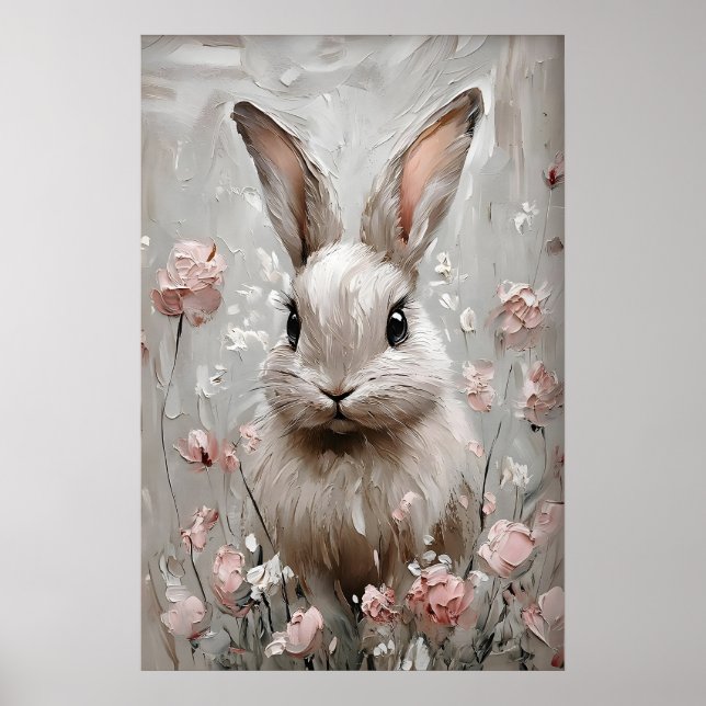 Impression de portrait de lapin floral, mural de l (Devant)