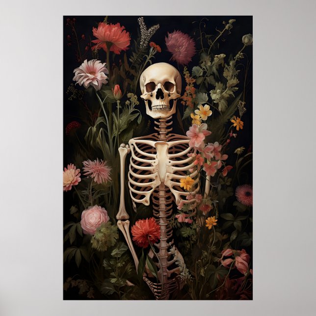 Impression de portrait gothique squelette floral,  (Devant)