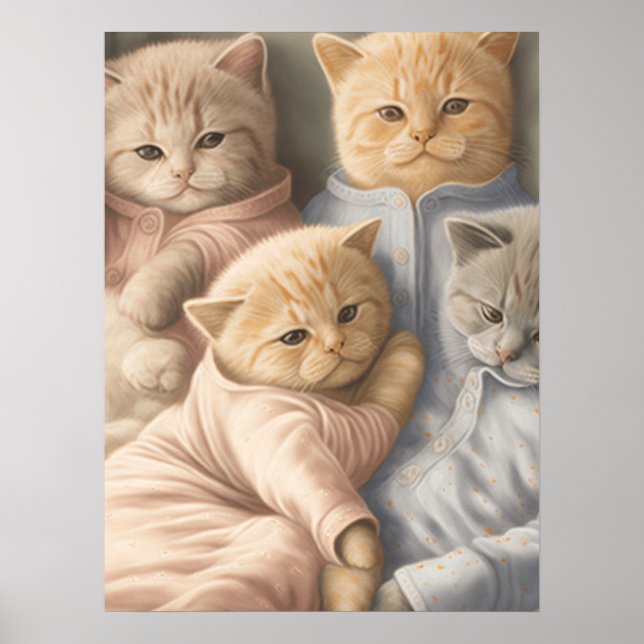 Impression de poster de chatons en pyjamas (Devant)