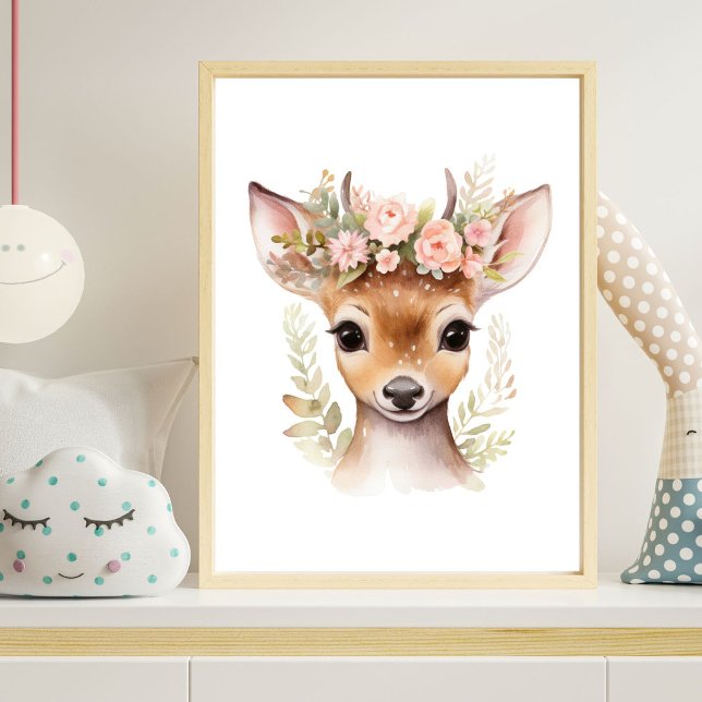 Impression de poster de fille fleurie rose cerf (Créateur téléchargé)