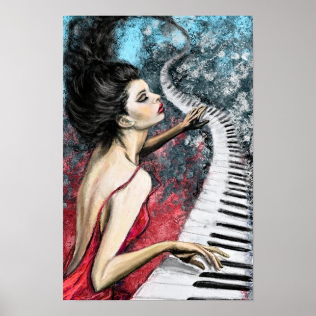 Impression de poster de peinture - Dame au piano r (Devant)