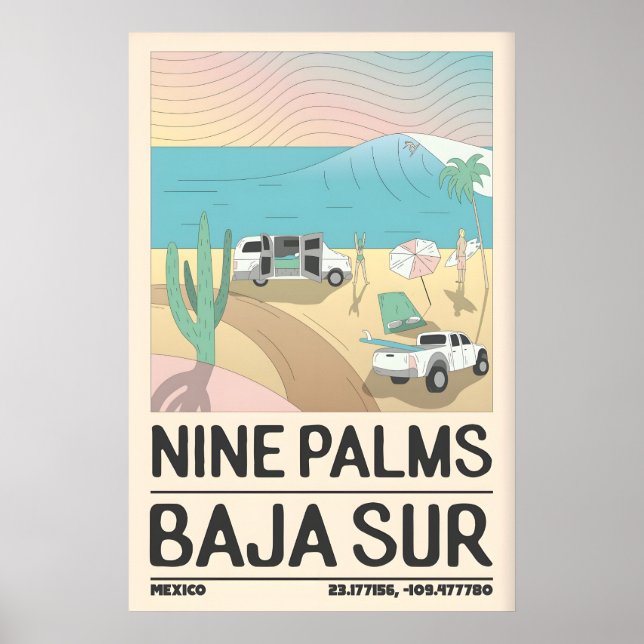 Impression de poster de voyage Baja rivage avec pl (Devant)