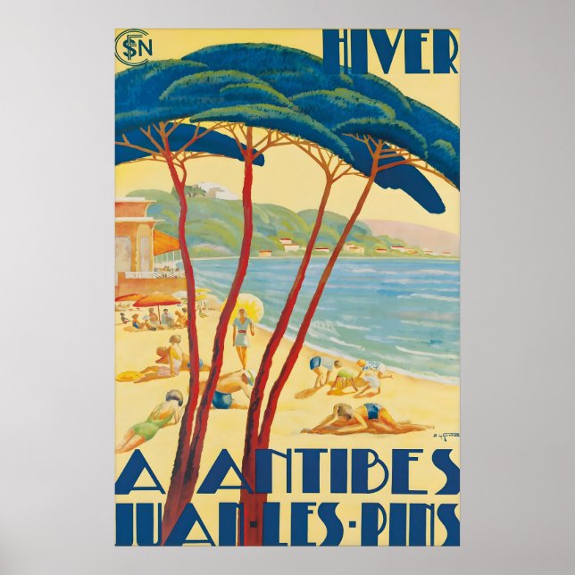 Impression de poster de voyage vintage Antibes Jua (Devant)